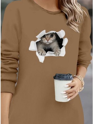 Emh Store Kadın Uzun Kollu Bisiklet Yaka Kısa Viskon Iki Iplik Elbise