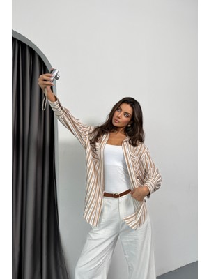 Emh Store Çizgili Gömlek - Bej