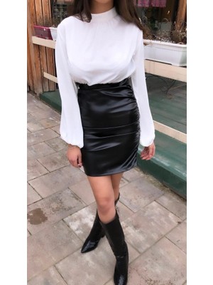 Emh Store Beyaz Deri Elbise