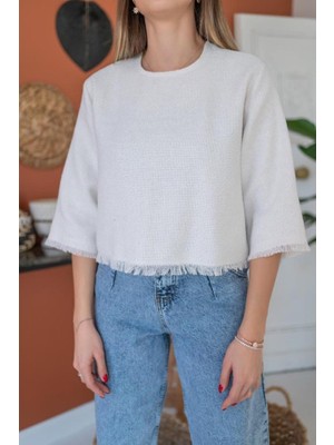 Emh Store Beyaz Püskül Detaylı Bluz