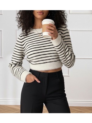 Emh Store Kadın Uzun Kollu Balıkçı Yaka Crop Triko Bluz