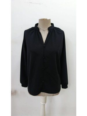 Emh Store Kadın Uzun Kollu Önden Düğmeli Hakim Yaka Ithal Krep Bluz