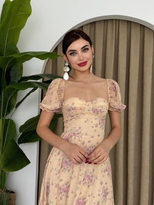 Emh Store Şifon Kumaş Dijital Desen Baskılı Elbise