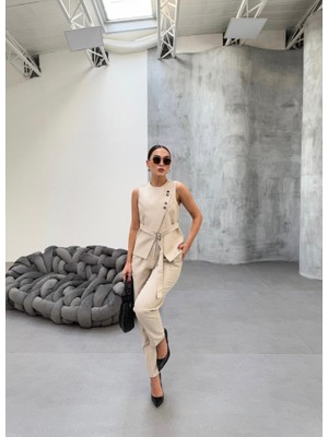 Emh Store Ti̇na Asi̇metri̇k Keten Yelek Pantolon Takim