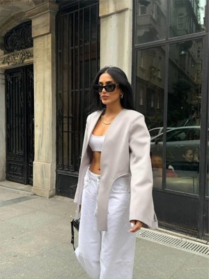 Emh Store Crop Ceket Bağlama Kuyruklu - Gri