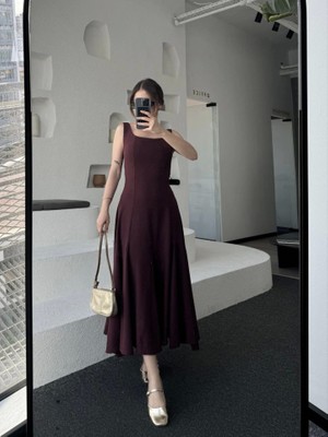 Emh Store Sırt Dekolteli Kolsuz Uzun Elbise - Mürdüm