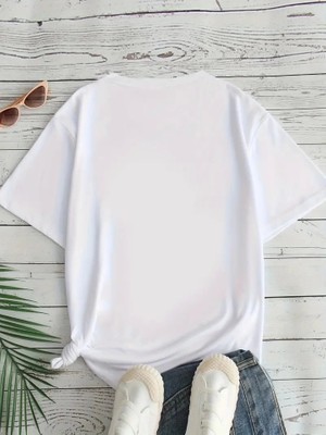 Emh Store Baskılı Oversize Bisiklet Yaka T-Shirt - Beyaz