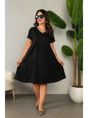 Emh Store Kadın Kısa Kollu V Yakalı Viskon Elbise