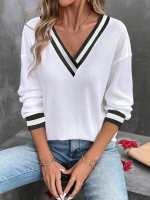 Emh Store Kadın Uzun Kollu V Yakalı Waffle Bluz