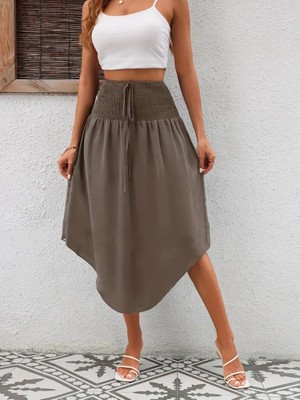 Emh Store Kadın Yüksek Bel Belden Bağlamalı Asimetrik Kesim Detaylı Sandy Etek