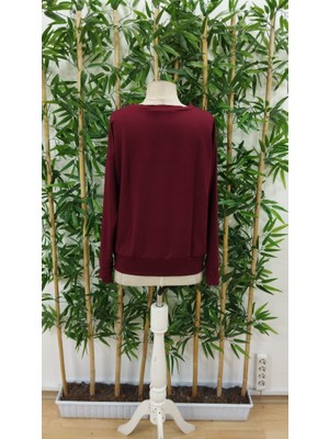 Emh Store Kadın Uzun Kollu Bisiklet Yaka Desenli Viskon Iki Iplik Bluz