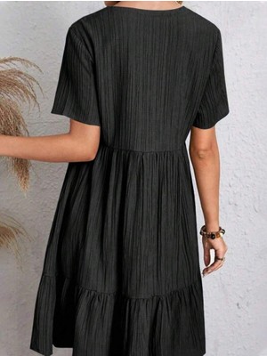 Emh Store Kadın Kısa Kollu V Yakalı Fırfırlı Bürümcük Elbise