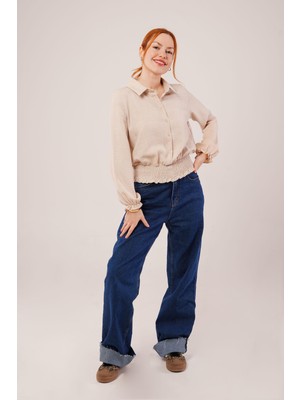 Emh Store Bel ve Bilek Lastikli Bej Bluz