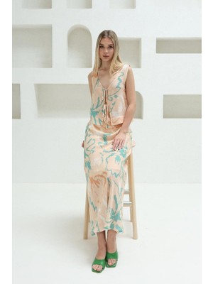 Emh Store Bağcıklı Bluzlu Etek Takım - Pudra