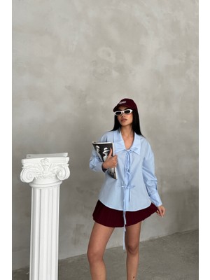 Emh Store Okul Yaka Poplin Gömlek Ip Bağlama Detaylı - Bebe Mavi