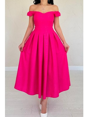 Emh Store Fuşya Jakarlı Elbise