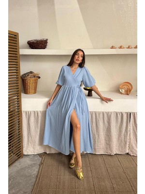 Emh Store Bebe Mavi Müslin Uzun Elbise