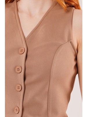 Emh Store Önü Düğmeli Camel Yelek