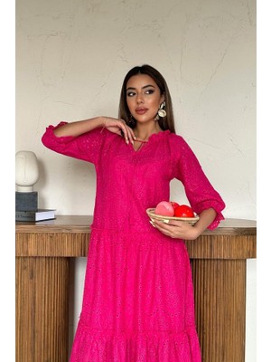 Emh Store Fuşya Dantelli New Elbise
