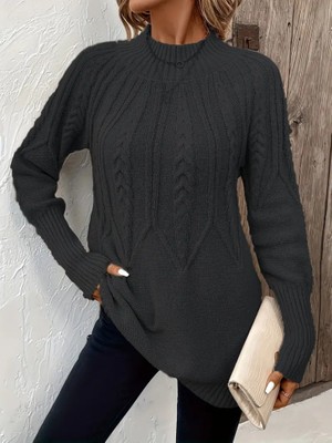 Emh Store Kadın Uzun Kollu Yarı Balıkçı Yaka Triko Bluz