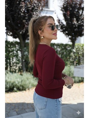 Emh Store Kadın Uzun Kollu Kruvaze Yakalı Toka Detaylı Viskon Bluz