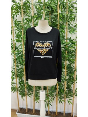 Emh Store Kadın Uzun Kollu Bisiklet Yaka Desenli Viskon Iki Iplik Bluz