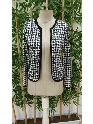 Emh Store Kadın Uzun Kollu Kaz Ayağı Desenli Şardonlu Dalgıç Ceket