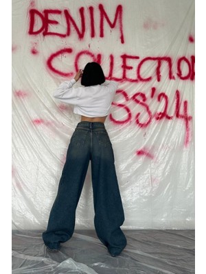 Emh Store Lacivert Geniş Paça Jeans Pantolon