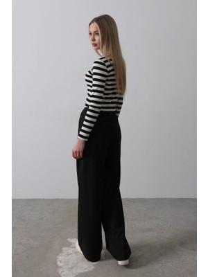 Emh Store Beli Yarım Lastikli Palazzo Pantolon - Siyah