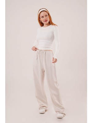 Emh Store Cepli Bağlama Detaylı Keten Ekru Pantolon