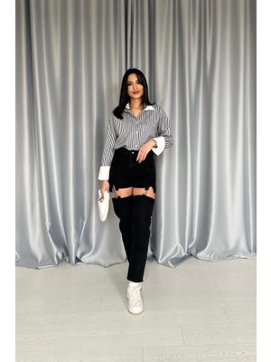 Emh Store Siyah Askılı Iki Parça Jeans Pantolon