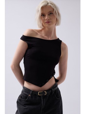 Emh Store Kayık Yaka Yırtmaç Detay Bluz