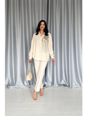 Emh Store Krem Pulpayet Nakışlı Bedensiz Gömlek