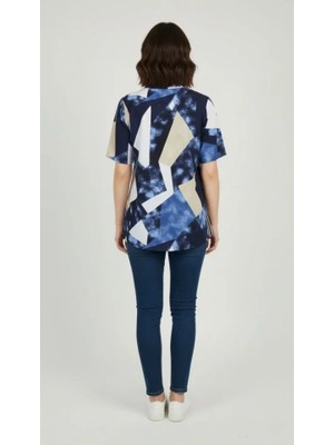 Emh Store Desenli Püsküllü Viskon Bluz Bebe Yaka Kısa Kollu Big Size Rahat Kesim - Desenli