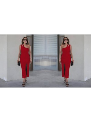 Emh Store Kadın Kolsuz Tek Omuz Damla Detay Janjan Krep Elbise