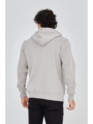 Emh Store Erkek Kapüşonlu Baskılı Fermuarlı Hırka - Boyalı Gri