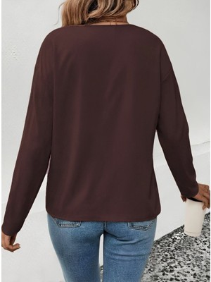 Emh Store Kadın Uzun Kollu V Yakalı Leopar Detaylı Viskon Iki Iplik Bluz