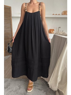 Emh Store Siyah Askılı Müslin Elbise