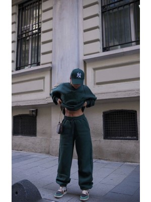 Emh Store Bisiklet Yaka Nakış Işlemeli Üç Iplik Sweat Takım - Yeşil