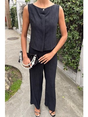 Emh Store Sıfır Kollu Bluz Batik Desenli Pantolon Ikili Takım 10181-08