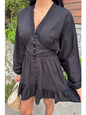 Emh Store Brode Şeritli Eteği Fırfırlı Elbise 2897