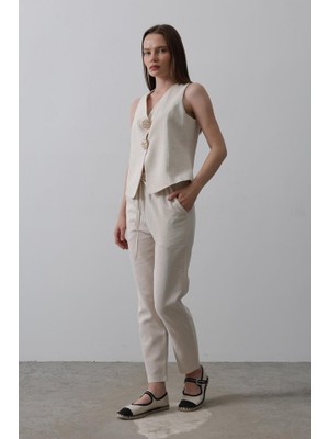 Emh Store Düğme Detaylı Yelek - Krem