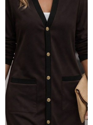 Emh Store Kadın Uzun Kollu Cepli Önden Düğmeli Uzun Modal Ceket Hırka