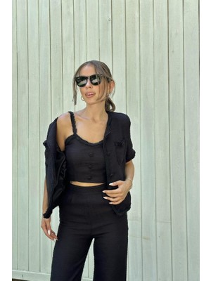 Emh Store Siyah Askılı Büstiyer Ceket ve Pantolon Takım