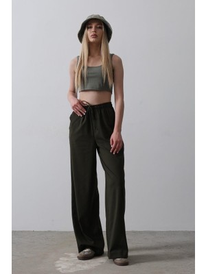 Emh Store Beli Lastikli Bol Paça Pantolon - Koyu Haki