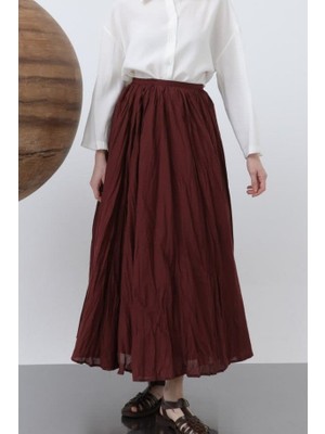 Emh Store Kadın Yüksek Bel Arkadan Fermuarlı Kırışık Geniş Kesimli Vural Etek