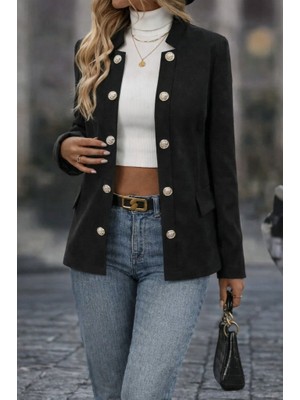 Emh Store Kadın Uzun Kollu Önü Açık Düğmeli Scuba Dalgıç Ceket