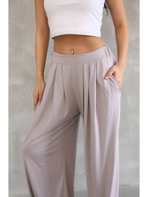 Emh Store Osy Modal Yumuşak Dokulu Kumaş Boru Paça Salaş Eşofman - Bej