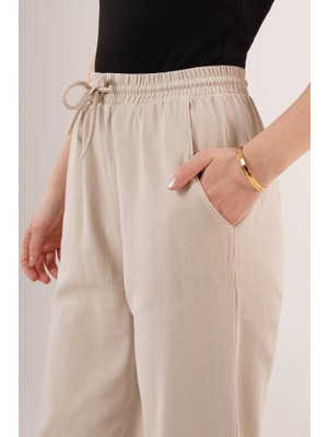 Emh Store Cepli Belden Bağlamalı Paça Detaylı Krem Pantolon