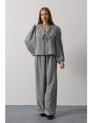 Emh Store Işlemeli Bebe Yakalı Pantolon Takım - Siyah